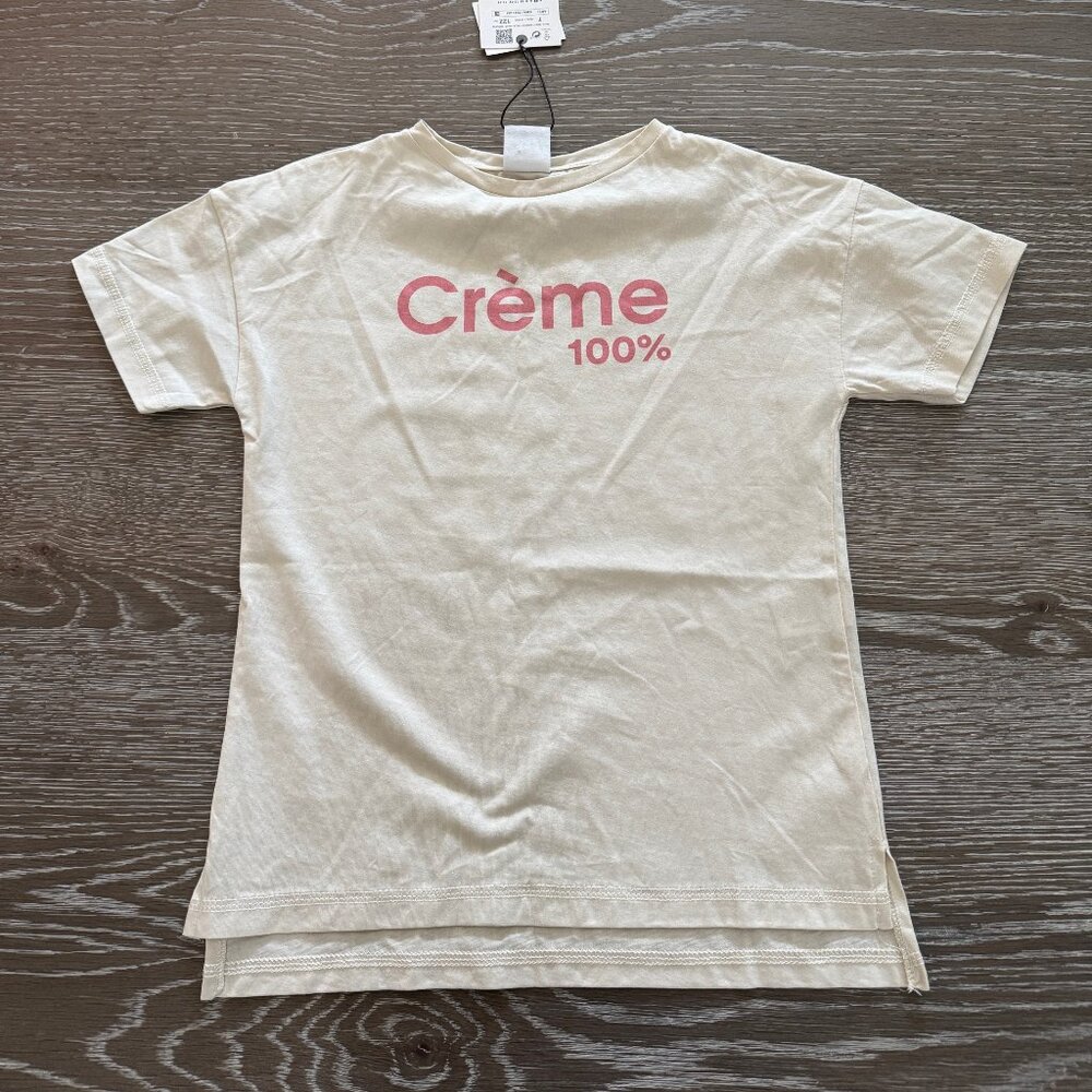 NWT!  Girls Zara beige/pink creme 100% short sleeve t-shirt tee top size 7